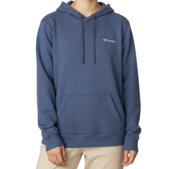 Columbia Classic Back Graphic Logo Hoodie Steel Blue Kangaroo Pocket Size L - Picture 1 of 12